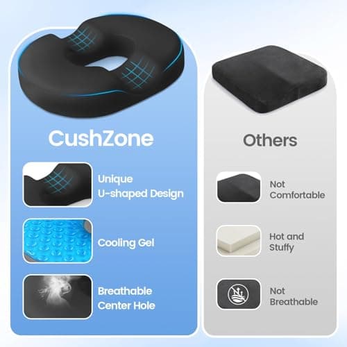 Donut Pillow Seat Cushion - Cooling Gel Donut Chair Cushions, Memory Foam Seat Cushion for Office & Home, Car Seat Cushion and Butt Pillow, Hemorrhoids Pillow and Tailbone Pain Relief, Black