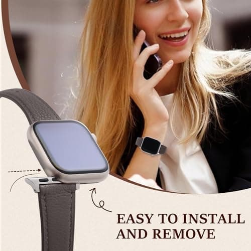 Thin Soft Goatskin Women Leather Bands Compatible With Apple Watch Band 49mm 46mm 45mm 44mm 42mm 41mm 40mm 38mm, Premium Lightweight Slim Leather Straps for iWatch Ultra SE 11 10 9 8 7 6 5 4 3 2 1