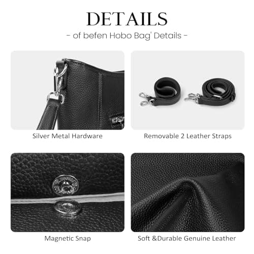 befen Genuine Leather Purse for Women Soft Leather Hobo Crossbody with 2 Detachable Straps Large Womens Purses And Handbags