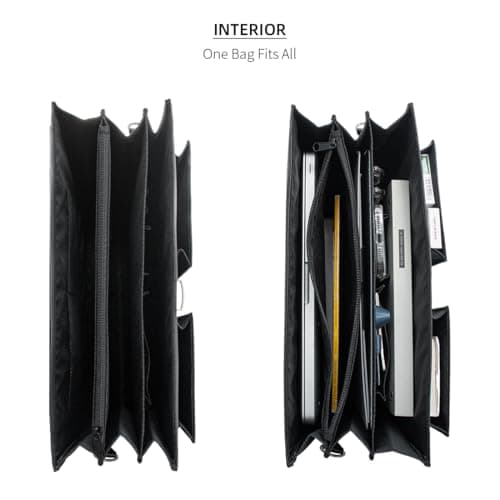 Mens Leather Briefcases Office Attorney Attache Case Ideal Gift Messenger Bag w/Padded Compartment,Black