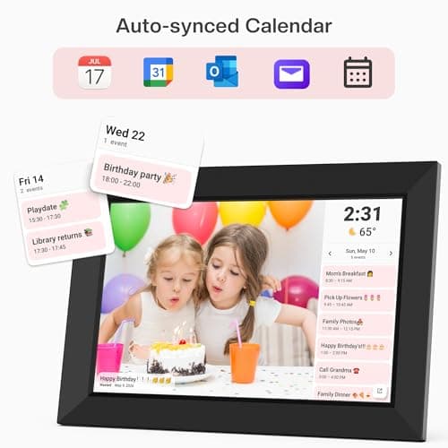 1280x800 HD IPS Touch Screen, Slideshow, Auto-Rotate, Tabletop/Wall, Send Photos/Videos from Phone, Gifts for Mom - Black Frameo 10.1" WiFi Digital Picture Frame, Electronic Photo Frames - 32GB B0D8JDPKKS