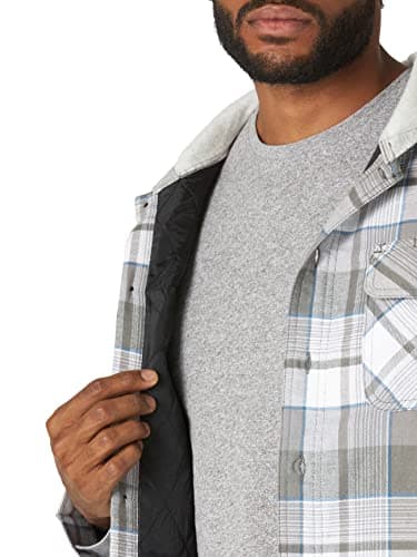 Wrangler Authentics Men's Long Sleeve Quilted Lined Flannel Shirt Jacket with Hood