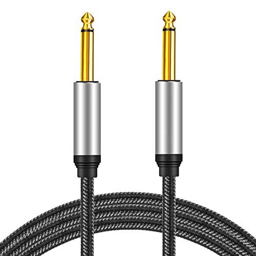 6.35mm Instrument Cable 10Ft,Silver Color Premium 6.35mm Mono Jack 1/4" TS Cable Unbalanced Guitar Patch Cords/Instrument Cable Male to Male with Zinc Alloy Housing and Nylon Braid(10Ft/3M)