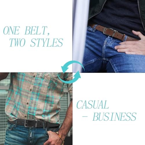 DOOPAI Reversible Leather Belt for Men 1.25" - Dual Sided Dress and Casual Belt, Trim to Fit, 2 Styles in One Belt