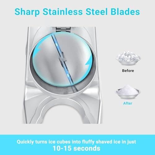 Electric Ice Shaver Machine, Dual Blade &178 lbs/hr | 300W Ice Crusher for Home Use and Commercial, Shaved Ice Machine, Ice Grinder, Ice Pick & Extra Blades, ETL-Listed, Silver