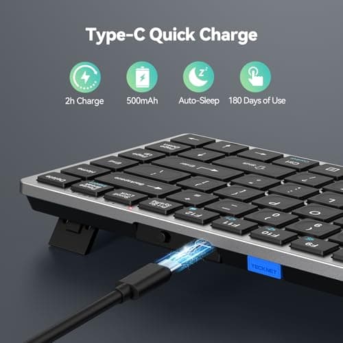 TECKNET Bluetooth Keyboard Rechargeable, 4-Device (2.4G+3BT) Wireless Keyboard, Ultra-Slim Quiet Typing, 14 Hotkeys Computer Keyboard for PC/Laptop/Smart TV/Tablet/iPad