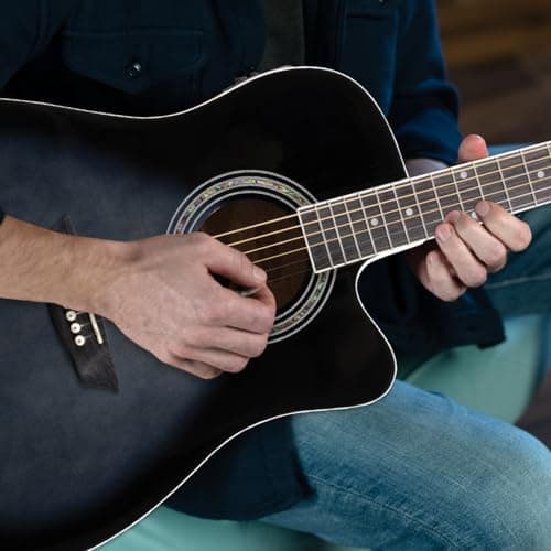 Washburn WA90CE Acoustic-Electric Guitar Kit – Dreadnought Cutaway, Built-In Tuner, Okoume Body – Perfect Holiday Gift for Adults, Beginners, Musicians & Live Performance