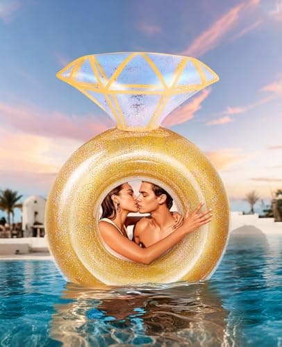 HeySplash Pool Floats, Inflatable Diamond Ring Pool Float, Large Engagement Ring Floatie for Bachelorette Party, Swim Tube River Lake Wedding Bride Stagette Decor Fun Toy Raft for Adults,Yellow