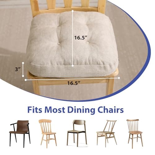 IASEAHK Chair Cushions, Memory Foam Dining Chair Cushions, Tufted Indoor Chair Pads, Set of 4, 16.5' x 16.5' x 3.5', Beige