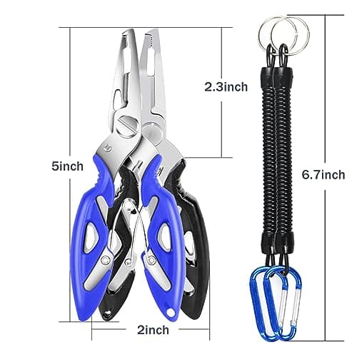Fishing Pliers, Stainless Steel Fish Hook Remover 2PCS, Multi-Function Fishing Line Cutter Split Ring Opener, Fishing Braid Scissors Gear Accessories Fish Gripper with Lanyard Fly Fishing Tool