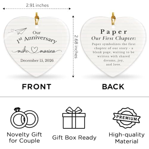 Personalized 1st Anniversary Ornament 2026, Christmas Hanging for Couple, First Wedding Gift Ideas for Her, 1 Year Paper Anniversary Ceramic Ornament for Husband&Wife, Married Decoration B0FVRNPN6F