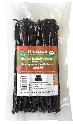 55 Organic Madagascar Vanilla Extract Exclusive Grade B Beans| 4" - 5" by FITNCLEAN VANILLA| Certified USDA Organic. Bulk Dry Whole Bourbon NON-GMO Pods B0DBZBR2MW