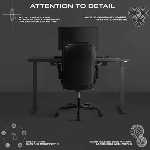 VITESSE Ergonomic Office Chair with Flip-up Armrests, Big and Tall Leather Executive Office Chair, High Back Lumbar Support Home Computer Desk Chair, Heavy and Duty Computer Chair (Black)