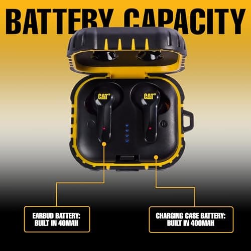 CAT Bluetooth Noise Canceling Ear Buds - Rugged Wireless Work Earbuds, Bluetooth Work Headphones, Dust Proof, Shock Proof, Water Resistant, Compatible with Apple, Android