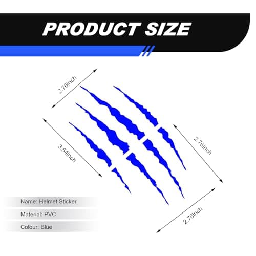 Motorcycle Helmet Stickers, Cool DIY Monster Claw Scratched Stickers, Striped Vinyl Waterproof & Scratch-resistant Decals, Used for Decorating Helmets, Vehicles, Laptops, Walls (Blue)