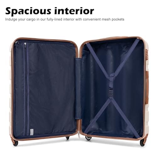 Coolife Luggage 3 Piece Set Suitcase Spinner Hardshell Lightweight TSA Lock (apricot white,20/24/28)