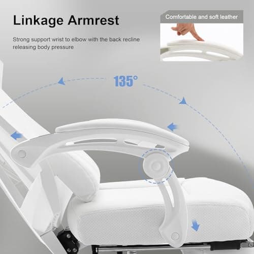 GTPLAYER Gaming Chair, Computer Chair with Mesh Back, Ergonomic Game Chair with Footrest, Reclining Game Chair with Adjustable Headrest and Lumbar Support for Gaming and Office (White)