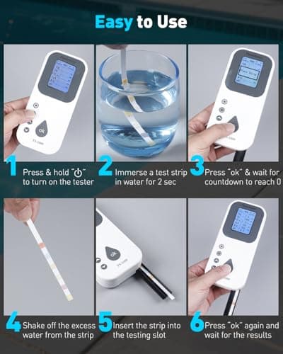 Pawfly 7 in 1 Digital Water Testing Kit, 50 Strips Hot Tub Test Kit, Digital Pool Water Tester for pH, Total Hardness, Total Chlorine, Free Chlorine, Total Alkalinity, Cyanuric Acid & Bromine