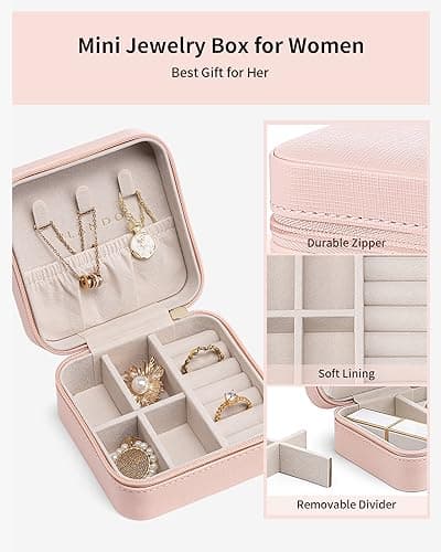 Vlando Travel Jewelry Case - Teacher Appreciation Gifts - Small Jewelry Travel Organizer Box Travel Essentials Christmas Gift for Women Girl - Pink