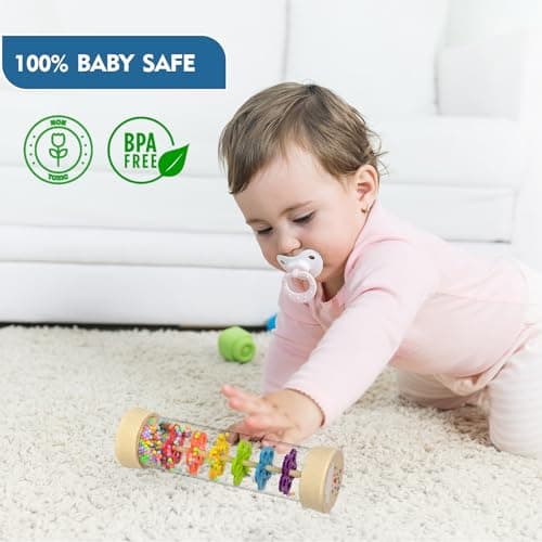 Rain Stick Montessori Baby Toys for 6-12 Months 1 Year Old, Wooden Rainmaker Infant Musical Sensory Toy, Baby Shower Gift for Newborn Toddler Boys Girls, 7.7" B0CJRKHYRJ