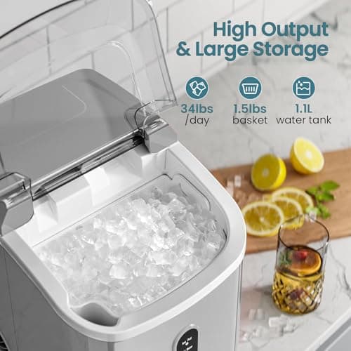 Antarctic Star Countertop Ice Maker with Soft Chewable Pellet Ice, 34lbs/24Hrs, One-Click Operation, Self-Cleaning Portable Peddle Ice Machine with Ice Scoop for Kitchen,Office,Bar,RV (Grey)