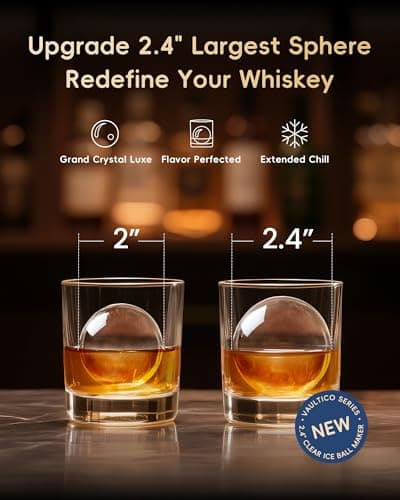 ecozy 2.4" Clear Ice Ball Maker Countertop with CrystalFlux Technology, Minimal Footprint Sphere Ice Maker with 8H Timer, 1 pcs in 40 Mins, 32 pcs/Day, Self-Cleaning for Home Bar Whiskey & Bourbon