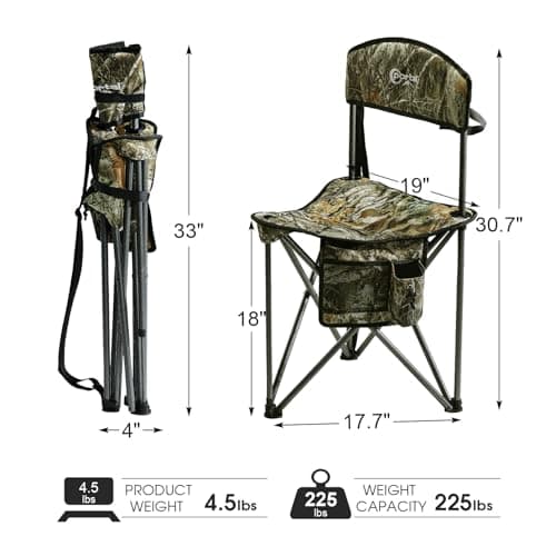 PORTAL Extra Large Quick Folding Tripod Stool with Backrest Fishing Camping Chair with Carry Strap