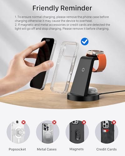 3 in 1 Charging Station for iPhone, Wireless Charger for iPhone 17 16e 16 15 14 13 12 11 X Pro Max & Apple Watch - Wireless Charging Station for AirPods 4 3 Pro