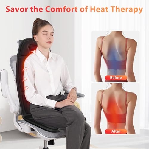 Back Massager with Heat, Massage Chair Pad with 5 Modes & 2 Heat Levels for Back & Thighs, Back Massage Pad for Office & Home Chairs, Matte Black