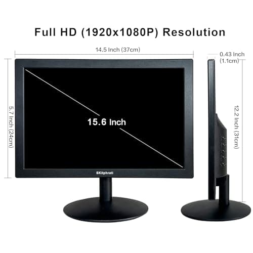 SKitphrati 15.6 Inch Small PC Monitor, FHD VA 1080P Desktop Display with 1920x1080 99% sRGB HDMI VGA Ports, 2 Hole Mounting, LED Monitor for PC, Laptop and Computer, Black