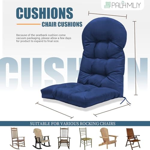 High Back Patio Chair Cushion, Outdoor Adirondack Chair Cushion Thick Seat Pad, Indoor Outdoor Chair Pad for Garden Furniture, 49x20x5 Inch, 2Pack (Blue)