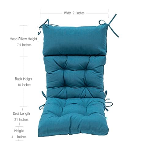 QILLOWAY Outdoor Rocking Chair Cushion 43.4x21 Inch, 100% Polyester Waterproof Patio Rocking Chair Cushion, High Back Weatherproof Chair Pad for Adirondack & Outdoor Furniture, Peacock Blue