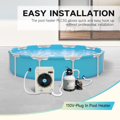 14000BTU Above Ground Pool Heater, Electric Swimming Pool Heat Pumps for Pools up to 4000 gallons, Fits 9/11/15 Foot Pool and Spas, 120V/60Hz, PLC50