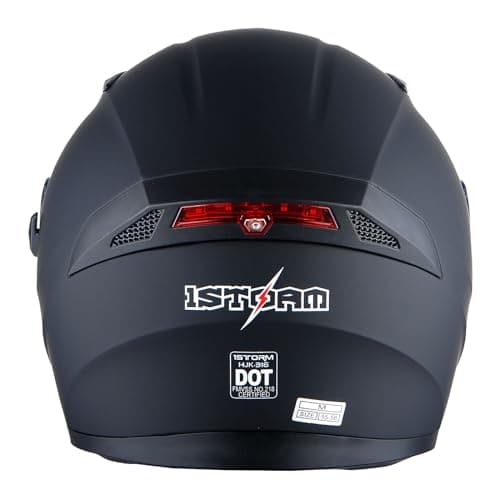 1Storm Motorcycle Street Bike Dual Visor/Sun Visor Full Face Helmet Mechanic with LED Tail Light: Matt Black