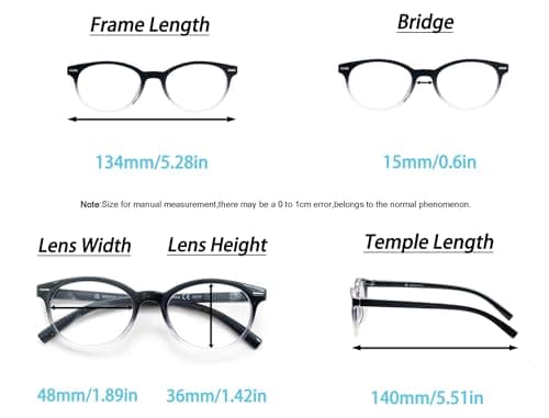 OLOMEE Blue Light Blocking Reading Glasses Women Round Readers Cute Cheaters for Small Head&Face Black/Clear/Tortoiseshell
