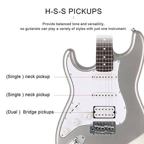 EASTROCK 39 inch Full-Size Electric Guitar Kit for Beginner Starter with 10w Amp, Bag, Capo, Shoulder Strap, String, Cable, Picks.(39" Left Handed, Silver Gray) Not Contain a Battery