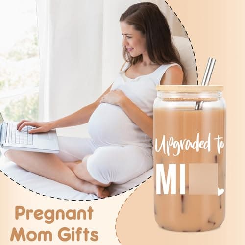 Fairy's Gift New Mom 16 oz Glass Cup with Lid Straw, Funny New Mom Gifts for Women, Christmas Birthday, Postpartum, Pregnancy Gifts for Expecting Mommy, Pregnant Women, Mother to Be, First Time Mommy