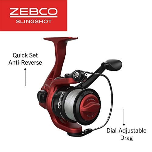 Zebco Slingshot Spinning Reel and Fishing Rod Combo, 2-Piece Medium-Light Durable Fiberglass Rod, Comfortable EVA Handle, Pre-Spooled with 8-Pound Cajun Fishing Line