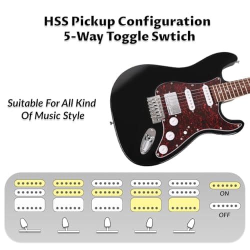Fojill HSS Pickup 39 Inch Full Size Electric Guitar Kit Set Beginner Starter Combo Package Bundle 10W Battery Power Bluetooth Amplifier Amp Bag,Picks, Cable, Strap, Extra Strings