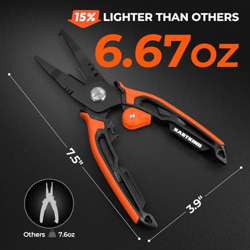 KastKing AeroVice 7.5” Fishing Pliers, 420 Stainless Steel, Uni-Body Construction, Lightweight & Corrosion-Resistant, Multi-Function Jaws, Braid Cutters, Sheath, Lanyard & Carabiner