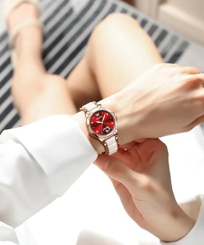 OLEVS Automatic Watch for Women Luxury Diamond Rose Gold Ladies Self Winding Mechanical Ceramic Wrist Watch Love Heart Date
