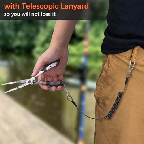 Pullther fishing Stainless Steel Fishing Pliers,Needle Nose Pliers Fishing,Fishing Pliers Hook Remover,Fishing Pliers Kit with Lanyard,Braid Cutter Rustproof Fishing Multitool for Saltwater Freshwater