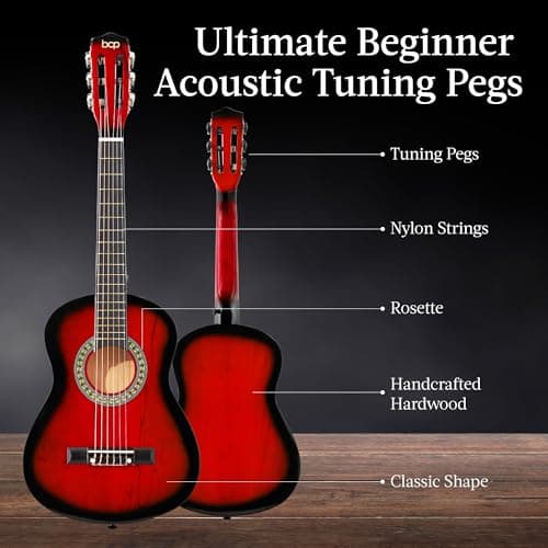 Best Choice Products 30in Kids Acoustic Guitar, All-in-One Beginner Starter Kit w/Strap, Case, Extra Strings, Rosette Inlay - Redburst
