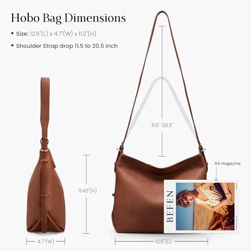 befen Genuine Leather Crossbody Hobo Purses for Women, Ladies Shoulder Bags Handbags with 2 Shoulder Straps