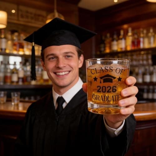 7oz Graduate Whiskey Glasses, Masters Degree Graduation Gift for Brother Son Him, College Grad Present Class of 2026 Graduate Whiskey Glass, Masters Graduation Gifts for Men B0GJLB9JFY