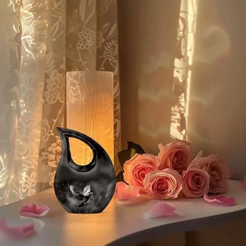 Dove Burial Keepsake Urns for Adult Male Female Ashes, Black Drop Handcrafted Cremation Urn for Human Ashes, Remembrance Gift for Loss, Burial Cremains Containers (3 Inch) B0FFTG4NMQ