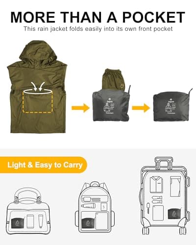 Outdoor Ventures Men's Rain Jacket Waterproof Lightweight Packable Rain Pullover for Hiking Golf Running