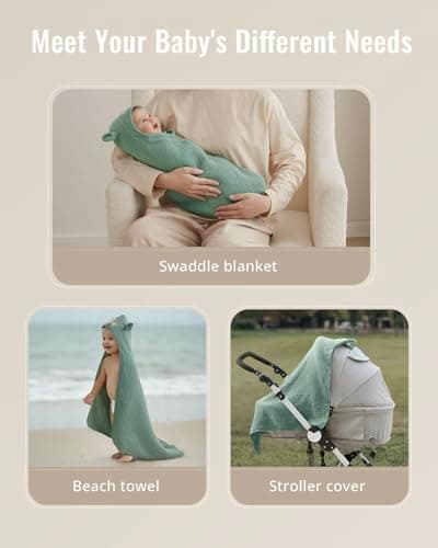 Blissful Diary Muslin Baby Hooded Towel 2 Pack, Soft & Absorbent Bath Towel for Infant, Toddler, Unisex, Baby Gift, Newborn Essentials, Bear & Lamb B0FQ9ZT37D