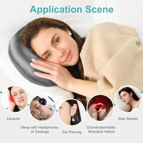 Piercing Pillow for Side Sleepers with an Ear Hole, Donut Pillow for Ear Pain CNH | Pain Relief Sleeping | Pressure Sore | Satin Washable and Adjustable Ear Protector (Dark Gray)