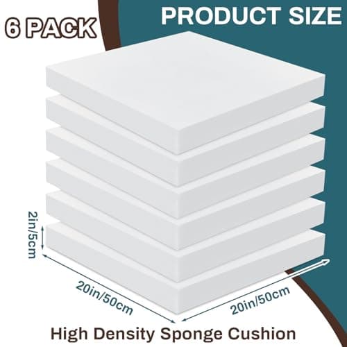 Frienda 6 Pack 2" X 20" X 20" Upholstery High Density Foam Cushion White Square Seat Replacement Cushion or Commercial Use Stuffing Craft Foam Couch Chair Padding DIY Projects